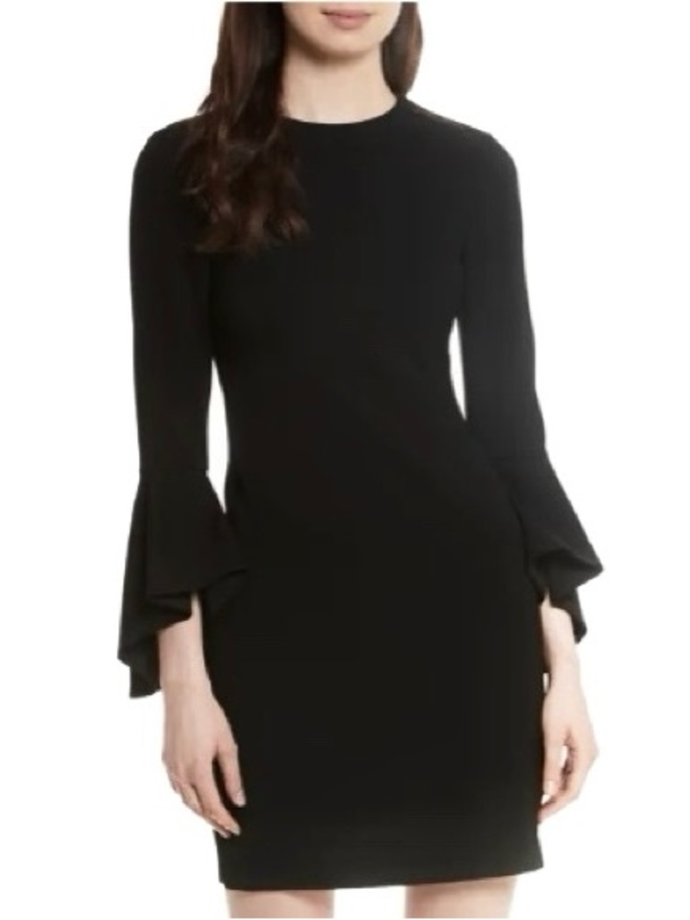 Alice + Olivia Size 10 Dora Black Crepe Bell Sleeve Mini Sheath Dress